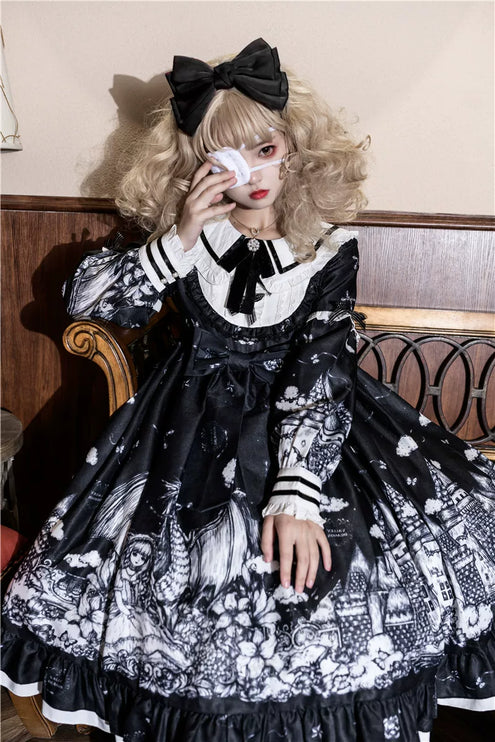 Gothic - Lolita Black - and - White Dream Dress: Vintage Patterns & Fairy - tale Charm