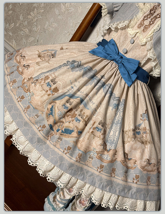 Elegant Cream Floral Lolita OP Dress with Detachable Apron - Multiple Colors Available