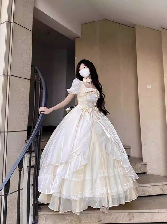 Blue Adult Formal Dress, Big Flower Bridal Lolita Dress