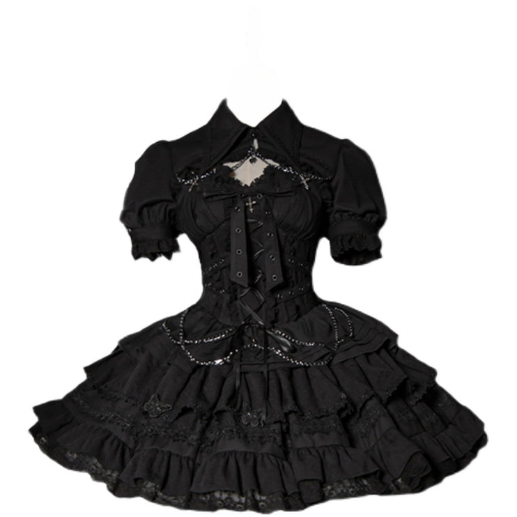 Vintage-Inspired Black&White Lolita JSK with Intricate Details and Versatile Styling