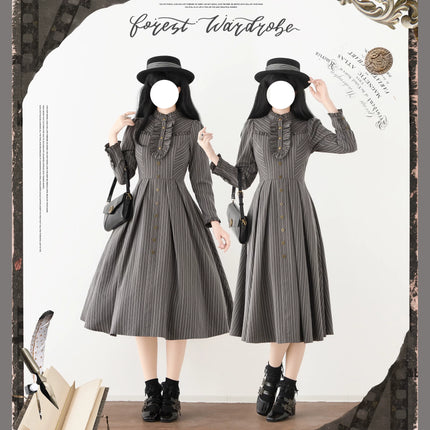 Long - striped dress with a tailored waistcoat, vintage charm in every stitch