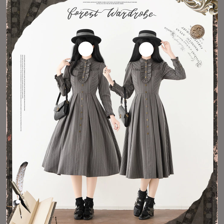 Long - striped dress with a tailored waistcoat, vintage charm in every stitch