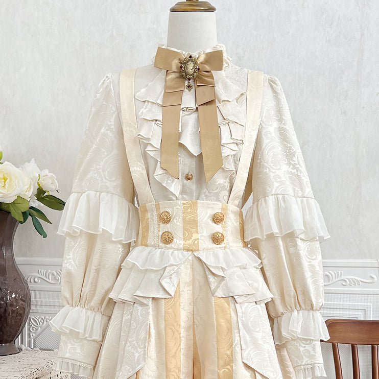Ouji Fashion Regal Prince Lolita Ensemble: Cream and Gold Majesty for Themed Events