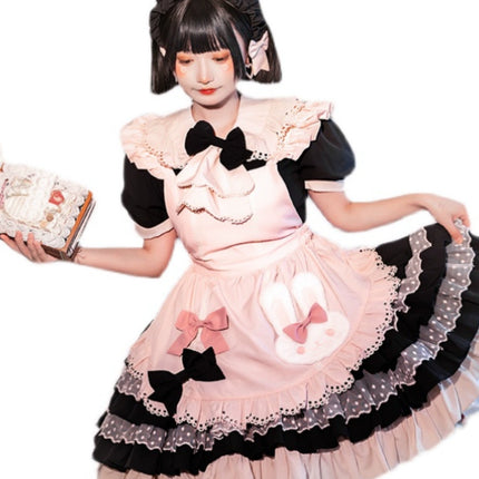 Sweet Pink Lolita Apron with Puff Sleeves OP Maid Lolita Dress