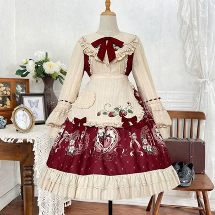 Lolita Sweetheart: Vintage Red-Brown & Cream Fairy-Tale Dress