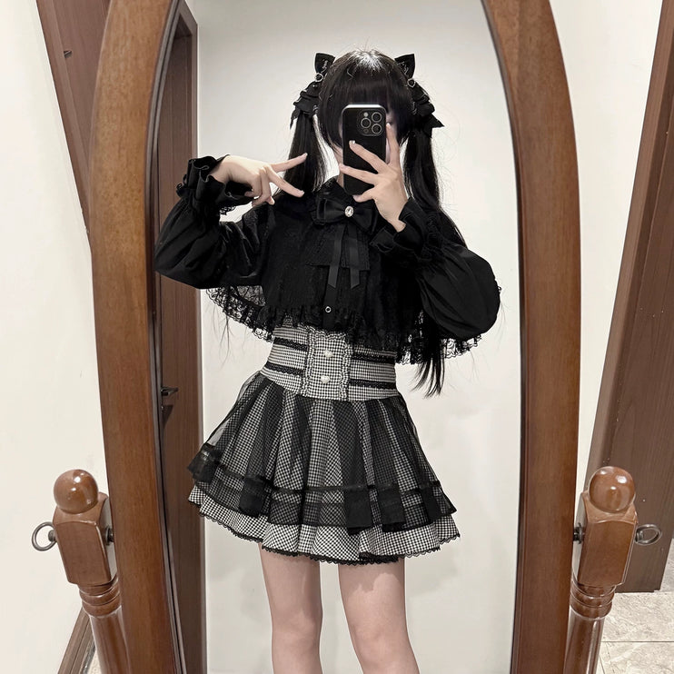 Tiered Black Skirt with Sweet Bows: Delicate & Charming Lolita - style