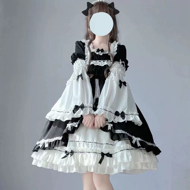 Elegant Black and White Layered Lolita Dress - Versatile and Comfortable for All Occasions