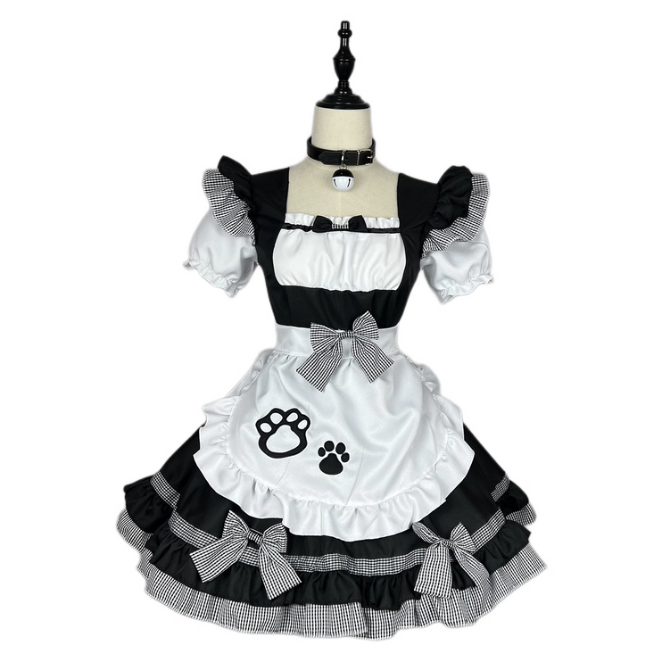 S-XXXXXL Pink Maid Cos Costume with Cat's Paw Apron OP Kitty Lolita Dress