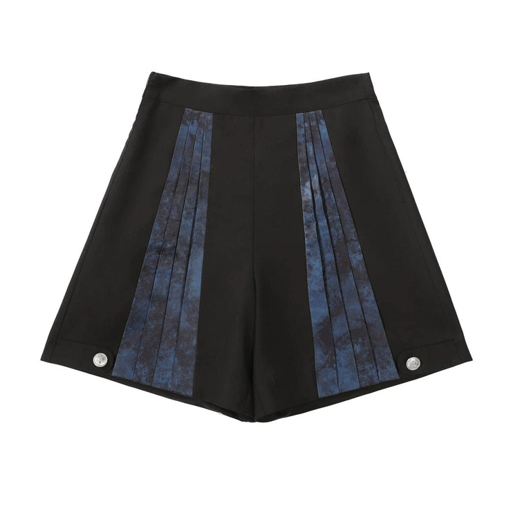 Gothic - Inspired Black and Teal Asymmetrical Long Coat with Puff Sleeves and Decorative Details