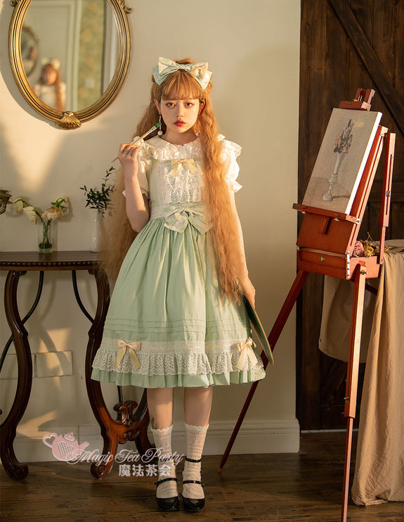 Elegant Multicolored Lolita Dress with Bow Details    OP & JSK