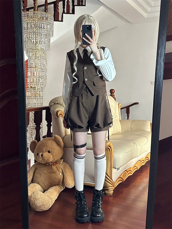 Original Ouji Fashion Brown Lolita Suspender Pant Prince Outfit