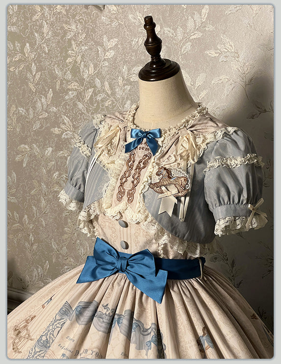 Elegant Cream Floral Lolita OP Dress with Detachable Apron - Multiple Colors Available