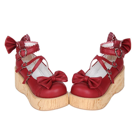 Charming Chunky Platform Lolita Shoes with Bow - details & Heart - buckles