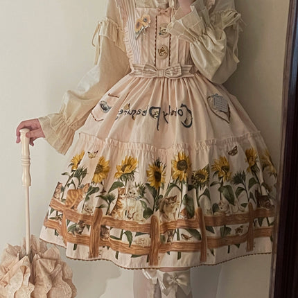 Sunflower Paradise: Cat and Sunflower JSK Lolita with a Big Skirt