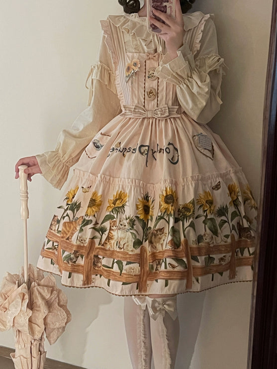 Sunflower Paradise: Cat and Sunflower JSK Lolita with a Big Skirt