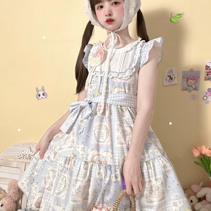 S-XL Spring Prelude Original Pastoral Print Lightweight Daily Lolita Dress