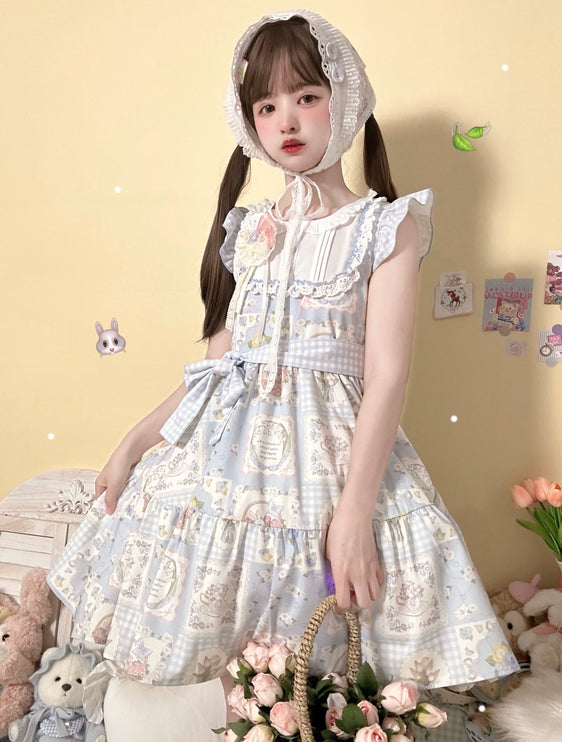 S-XL Spring Prelude Original Pastoral Print Lightweight Daily Lolita Dress