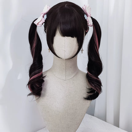 Idol Pink Side-Dye Long Curly Wig Daily Punk Kei Lolita