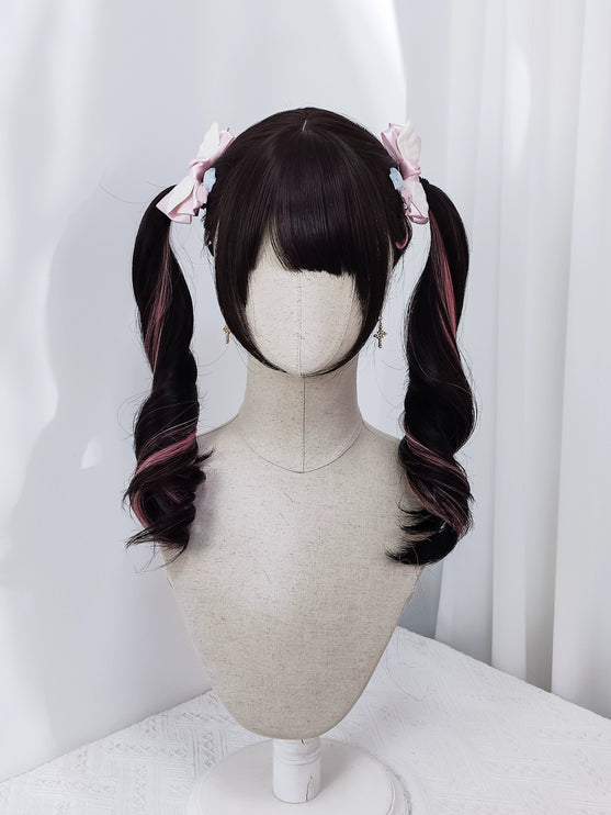 Idol Pink Side-Dye Long Curly Wig Daily Punk Kei Lolita