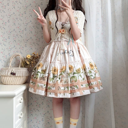 Sunflower Paradise: Cat and Sunflower JSK Lolita with a Big Skirt