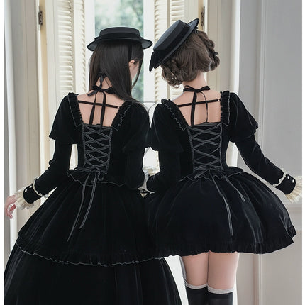 Square Neck Waist Boned Velvet OP Lolita (Gemini Winter Collection)