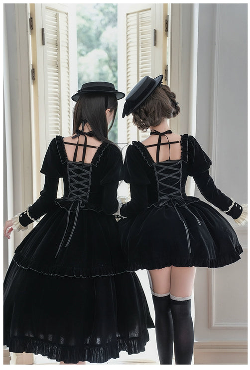 Square Neck Waist Boned Velvet OP Lolita (Gemini Winter Collection)