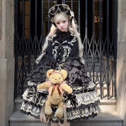 Gothic Lolita Dress with Intricate Lace and Elegant Bows - multiple colors Fantasy Style