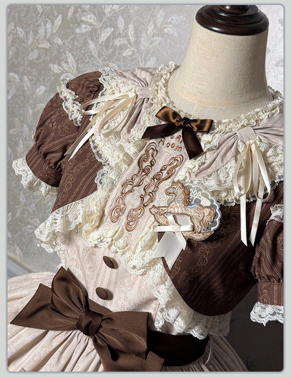 Elegant Cream Floral Lolita OP Dress with Detachable Apron - Multiple Colors Available