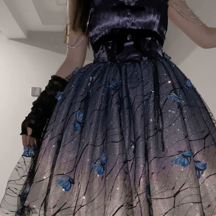 [Limited edition] Dreamy Purple Butterfly Fantasy Lolita Gown with Grand Luxurious Skirt