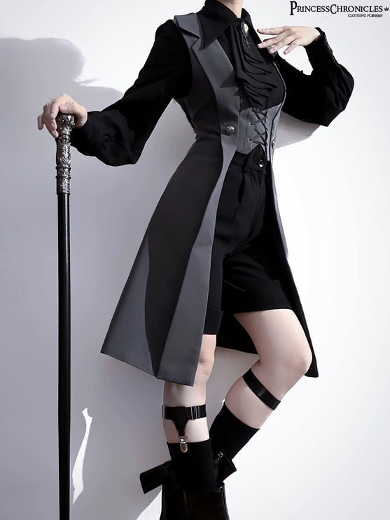 Vintage Gothic Medieval Long Vest – Tailored Waist Design