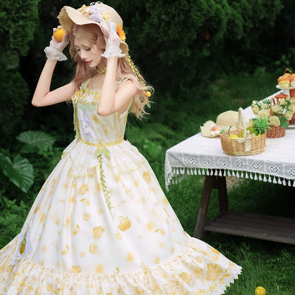 Country Girl's Dream: Sweet Lolita Strapless Dress with Lemon Prints
