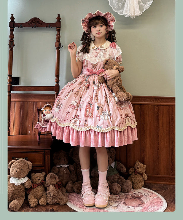 Teddy Bear Whimsy Lolita JSK Dress with Detachable Apron