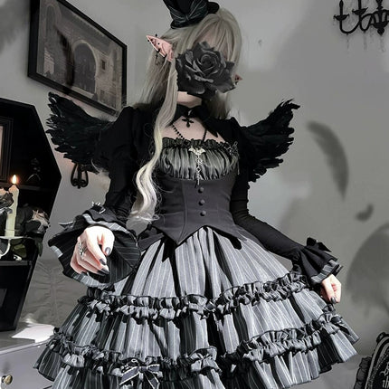 Enchanted Gothic Ballet Diablo Lolita Ensemble – Dark Lolita Dress & Vest Set with Elegant, Mystical Charm