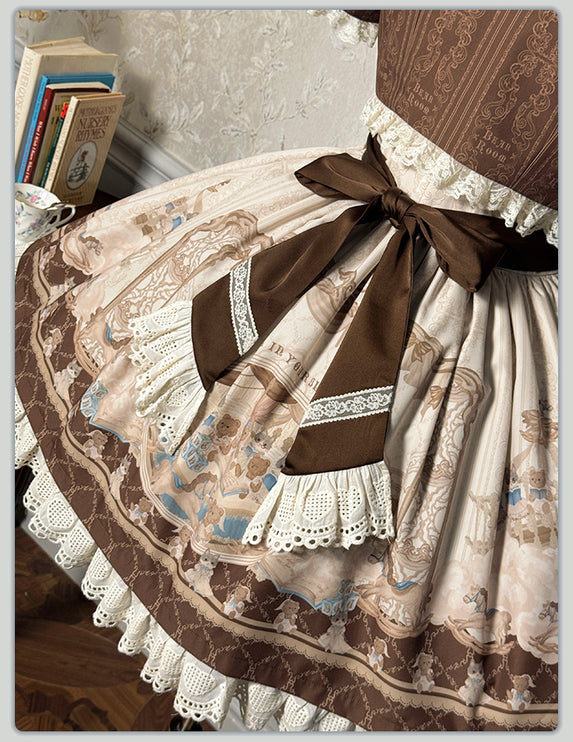 Elegant Cream Floral Lolita OP Dress with Detachable Apron - Multiple Colors Available