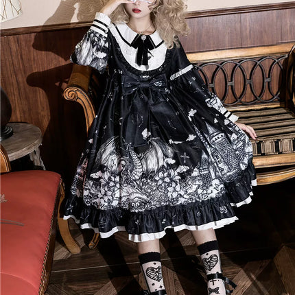 Gothic - Lolita Black - and - White Dream Dress: Vintage Patterns & Fairy - tale Charm