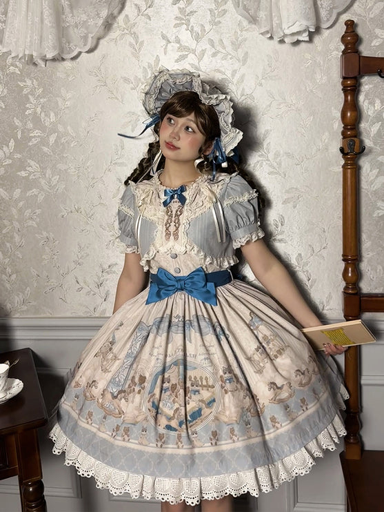 Elegant Cream Floral Lolita OP Dress with Detachable Apron - Multiple Colors Available