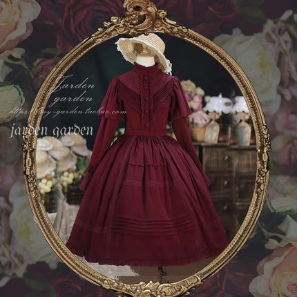 Black Forest Charm: Elegance Classic Vintage Lamb Leg Sleeve Stand-Up Collar Lolita Lolita OP Dress in Seven Colors