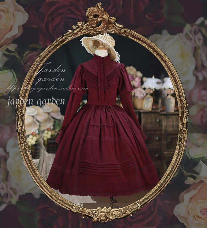 Black Forest Charm: Elegance Classic Vintage Lamb Leg Sleeve Stand-Up Collar Lolita Lolita OP Dress in Seven Colors