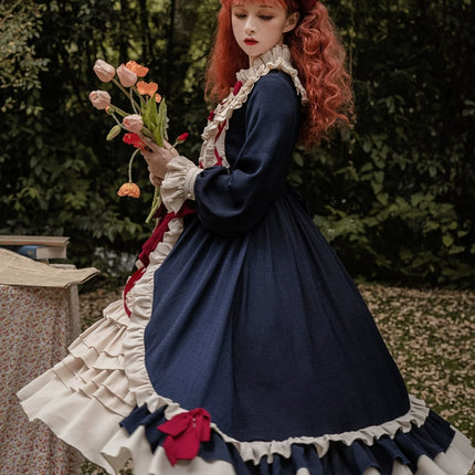 Sweet Lolita Princess Dress OP - Vintage Inspired Long Sleeve Layered Ruffle Dress