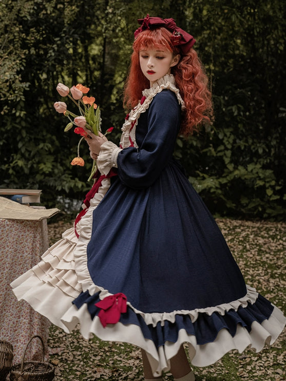 Sweet Lolita Princess Dress OP - Vintage Inspired Long Sleeve Layered Ruffle Dress