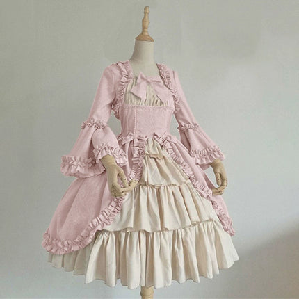 S-5XL Elegant Medieval Retro Gothic Court Dress Square Collar Waist Splicing Bow Lolita Dress