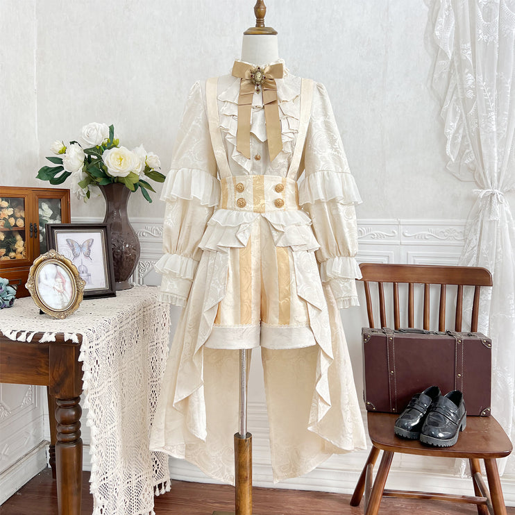 Ouji Fashion Regal Prince Lolita Ensemble: Cream and Gold Majesty for Themed Events