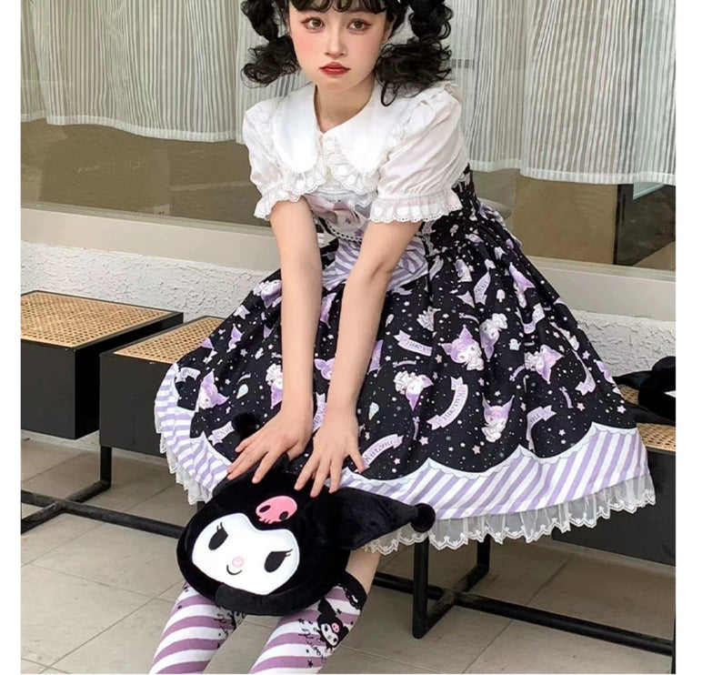 Sanrio Super Cute Sweet JSK Lolita Dress with Striped Trim & Bow