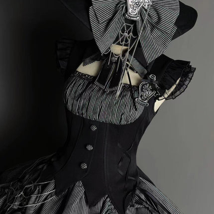 Gothic Lolita Dress with Ruffled Hem and Corset Detail