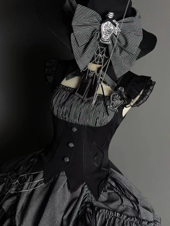 Gothic Lolita Dress with Ruffled Hem and Corset Detail
