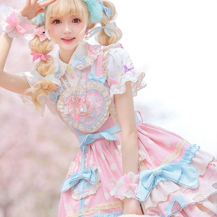 Icing Sweetheart JSK Pastel Tiered Lolita Dress with Lace Trimmings And Big Bow