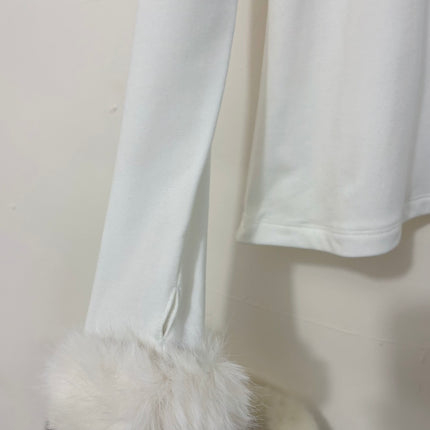 Velvety - soft White Turtleneck with Fluffy Cuffs for Cozy Elegance