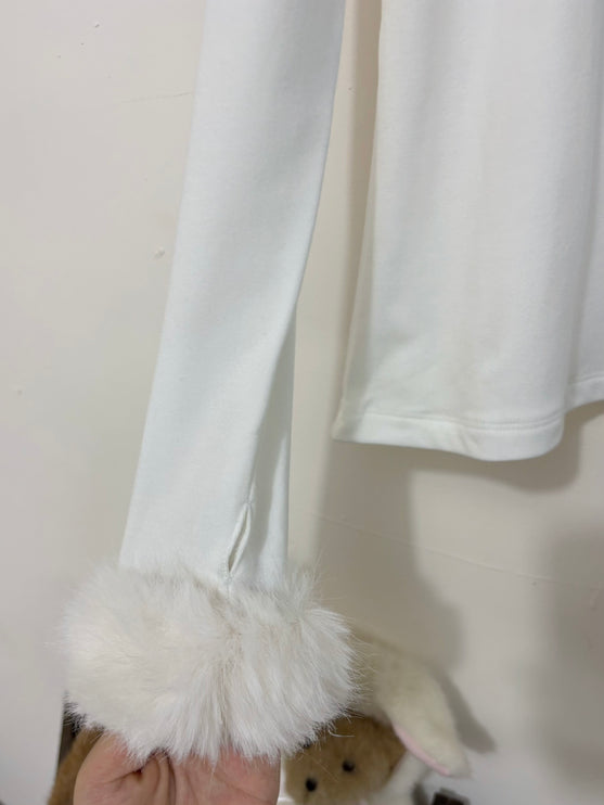 Velvety - soft White Turtleneck with Fluffy Cuffs for Cozy Elegance