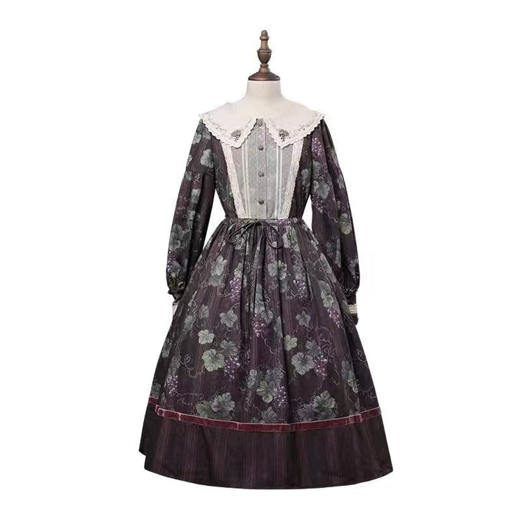 Autumn Winter Japanese Sweet Lolita Vintage Elegant Lady Vineyard Stand Collar Doll Long Sleeve Dress OP and JSK