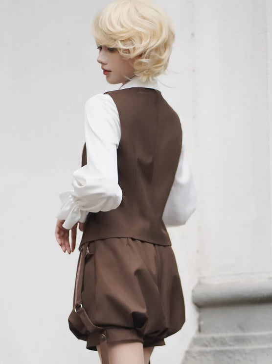 Original Ouji Fashion Brown Lolita Suspender Pant Prince Outfit